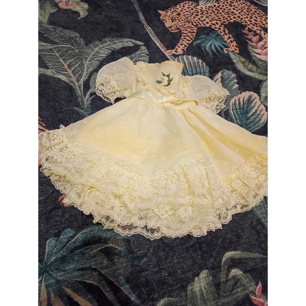 VTG Popaye's Baby Girls 6-9M Yellow Full Circle Lace Party Dress Made USA Read